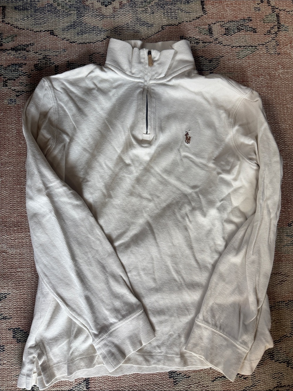 Polo Ralph Lauren Men's Cream Quarter Zip Estate Rib Pullover Sweater